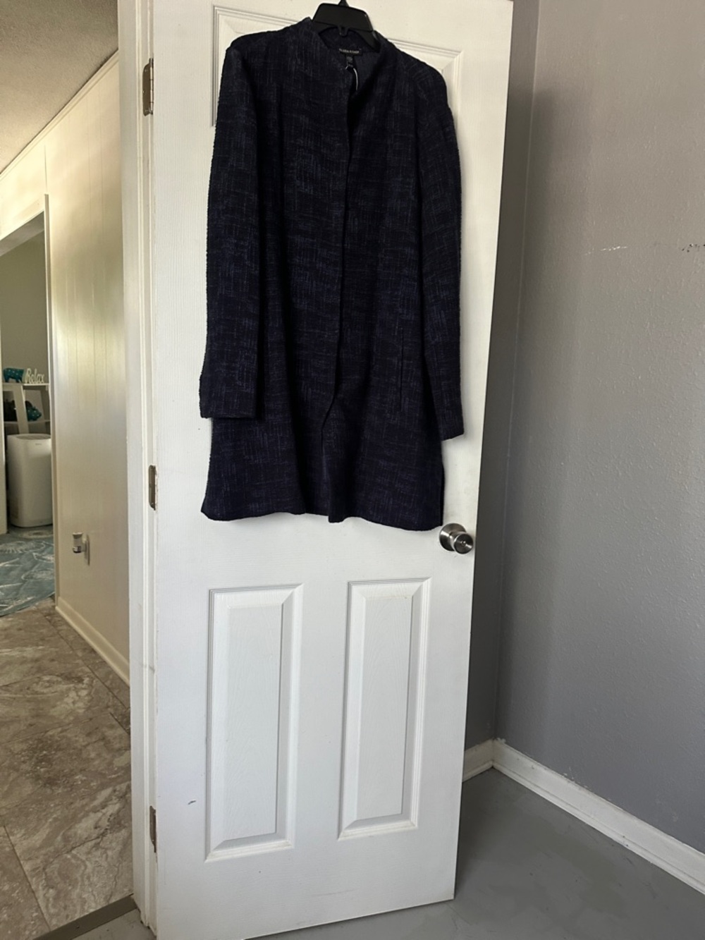 Eileen Fisher Navy Textured Long Blazer Jacket